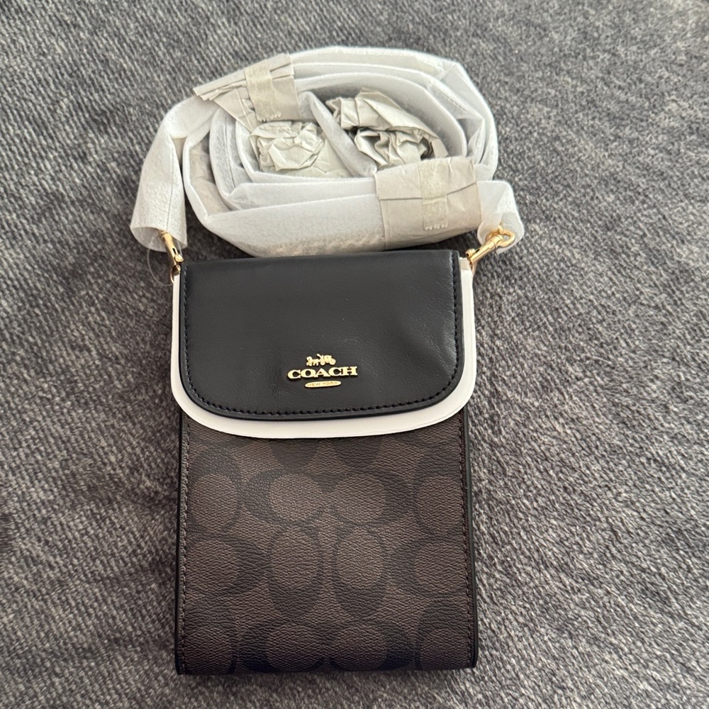 Coach Black and Brown Phone Crossbody